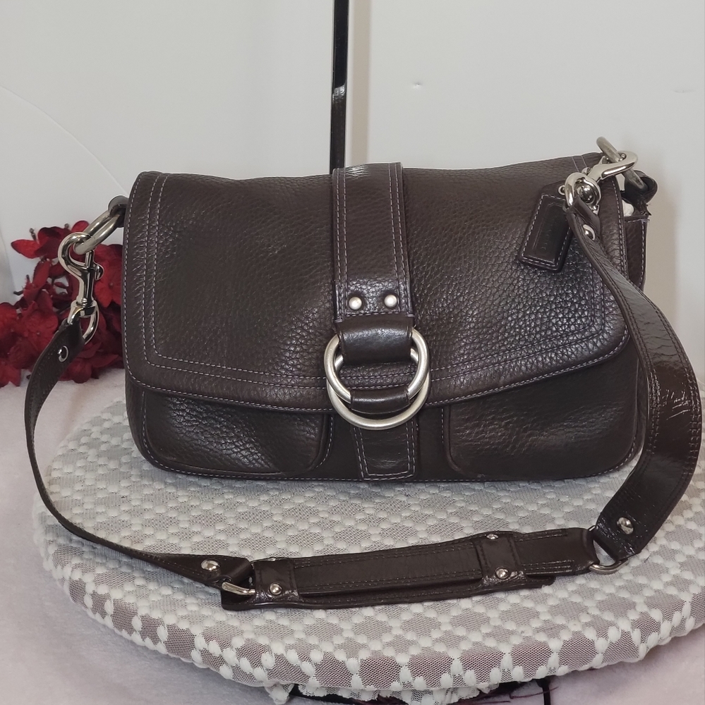 Coach Brown Pebble Leather Shoulder Bag